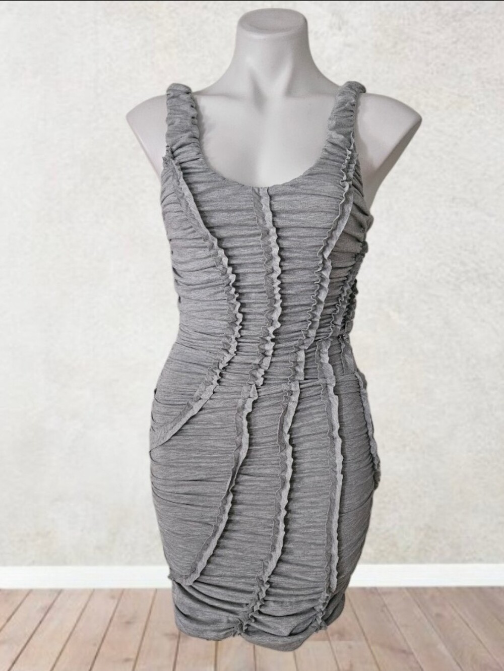 Xoxo Gray Ruched Bodycon Dress Small